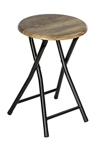 WENKO Badhocker Forio, zusammenklappbar, kleiner Tisch im Industrial-Design oder Pflanzenhocker mit Loft-Charakter, aus lackiertem Stahl mit MDF-Sitzfläche, (B/T x H): Ø 30 x 46 cm, Schwarz/Braun von WENKO