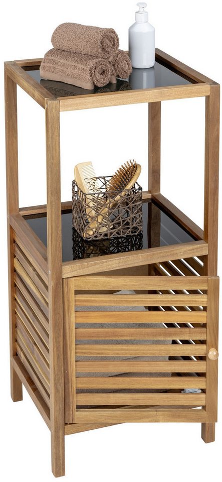 WENKO Badregal Fondi, Regal für Haushalt und Badezimmer, Akazienholz mit Glasböden von WENKO