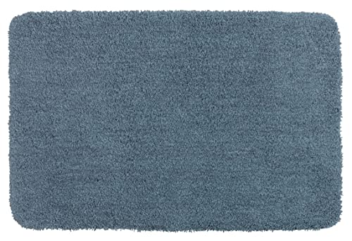 WENKO Badteppich Mélange Marine Blue, 55 x 65 cm - Badematte, sicher, flauschig, fusselfrei, Polyester, 55 x 65 cm, Blau von WENKO
