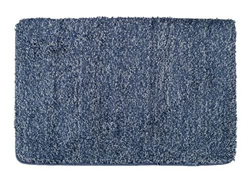 WENKO Badteppich Mélange Marine Blue, 60 x 90 cm - Badematte, sicher, flauschig, fusselfrei, Polyester, 60 x 90 cm, Blau von WENKO