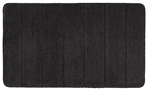 WENKO Badteppich Steps Schwarz, 70 x 120 cm - Badematte, rutschhemmend, außergewöhnlich weiche und dichte Qualität, Polyester, 70 x 120 cm, Schwarz von WENKO