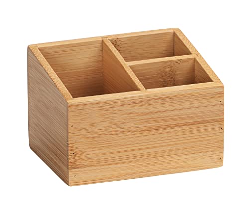 WENKO Bambus Organizer Terra mit 3 Fächern, Aufbewahrungsbox für Bürobedarf, Pinsel und Küchenzubehör aus Bambus mit 3 separierten Ablagemöglichkeiten für Bad & Haushalt, 12 x 8 x 9 cm, Natur von WENKO