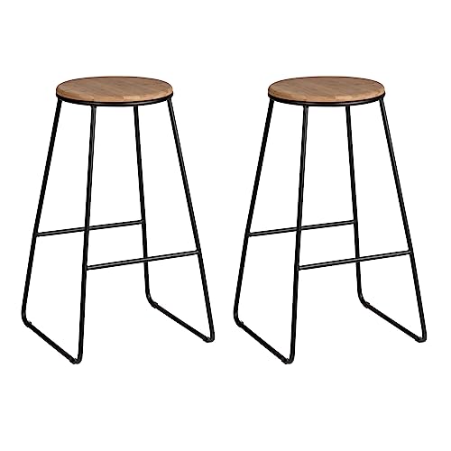 WENKO Barhocker Loft, 2er Set Barstühle aus nachhaltigem Bambus & stabilem Metall, cooles Industrial Design für Kücheninsel, Bar & Stehtisch, je 42 x70 x 42 cm, Schwarz matt / Natur von WENKO