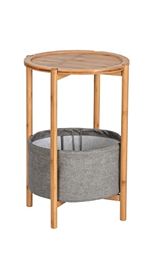 WENKO Beistelltisch Bahari, hochwertiger Couchtisch & Nachttisch aus nachhaltigem Bambus, mit praktischem Aufbewahrungskorb aus Polyester und abnehmbarer Ablage, viel Platz für Accessoires, 42 x 60 cm von WENKO