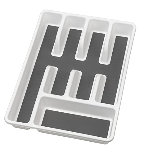 WENKO Besteckkasten Anti-Rutsch 5 Fächer, Besteckeinsatz für Schubladen, 5 x 36.5 x 26.5 cm Weiß von WENKO