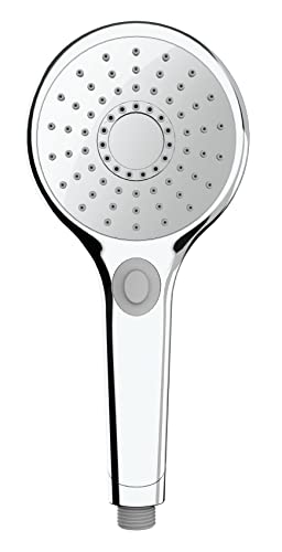 WENKO Duschkopf Basic Chrom Ø 12 cm - Universal-Handbrause, Duschbrause mit 3 Strahlarten mit komfortabler Drucktastenumstellung, Kunststoff (ABS), 12 x 12 cm, Chrom von WENKO