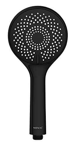 WENKO Wasserspar Duschkopf Watersaving, Handbrause mit Wasserspar-System, 3 Strahlarten, Ø 11 cm, ABS, Schwarz von WENKO