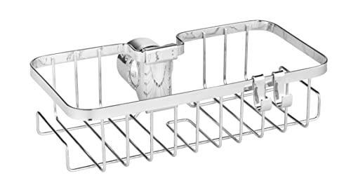 WENKO Duschstangen-Caddy Floresta Eckig, Duschablage aus verchromtem Edelstahl, Montage ohne Schrauben und Bohren, für alle gängigen Duschstangen, 24 x 6,2 x 14 cm, Glänzend von WENKO