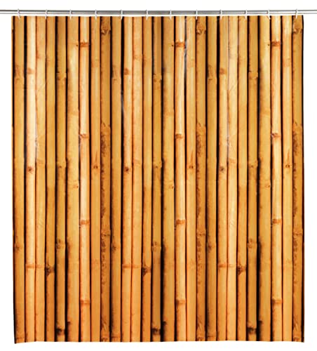 WENKO Duschvorhang Bambusa, Vorhang aus umweltfreundlichem, recyclingfähigem Kunststofffilm (PEVA), für Dusche und Badewanne, wasserdicht, 180 x 200 cm, inkl. 12 weißen Duschvorhangringen, Braun von WENKO