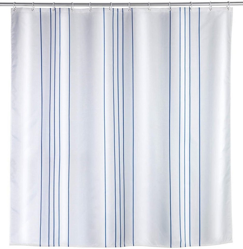 WENKO Duschvorhang Linen Blue 180x200 cm Breite 180 cm, Badewannenvorhang Anti-Schimmel-Effekt von WENKO