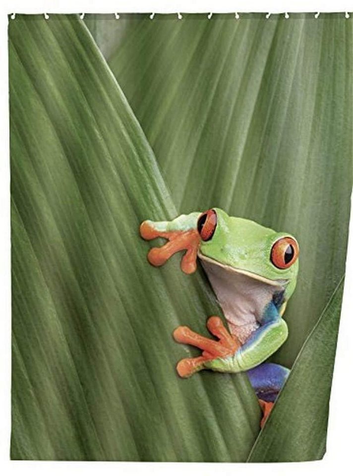 WENKO Duschvorhang WFrog Frosch 180x200 cm Breite 180 cm, Badewannenvorhang Anti-Schimmel-Effekt von WENKO