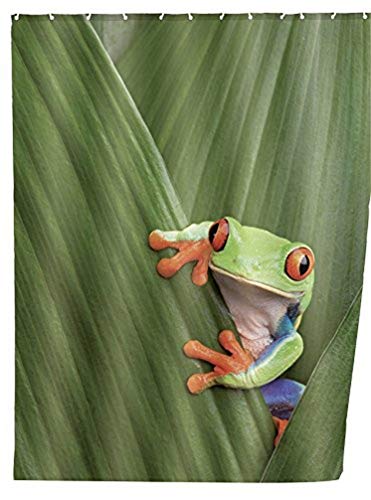 WENKO Duschvorhang Frog - waschbar, mit 12 Duschvorhangringen, Polyester, 180 x 200 cm, Mehrfarbig von WENKO