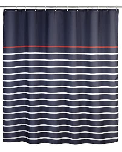 WENKO Duschvorhang Marine Blue - waschbar, mit 12 Duschvorhangringen, Polyester, 180 x 200 cm, Mehrfarbig von WENKO