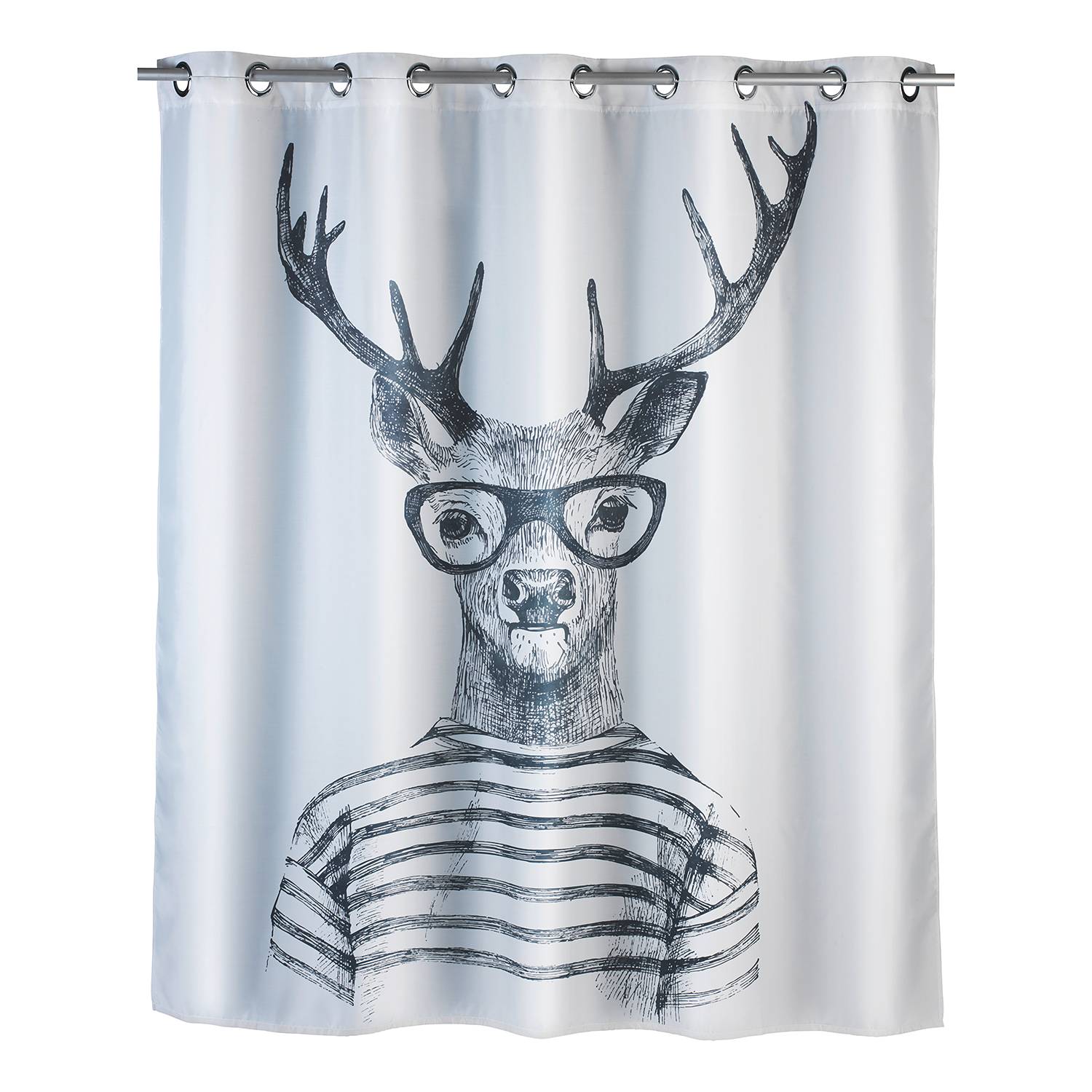 WENKO Duschvorhang Mr. Deer Flex Weiß/Schwarz Kunstfaser 180x200 cm (BxH) von WENKO