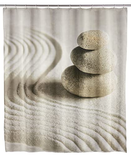 WENKO Duschvorhang Sand & Stone, Textil-Vorhang fürs Badezimmer, mit Ringen zur Befestigung an der Duschstange, waschbar, wasserabweisend, 180 x 200 cm von WENKO