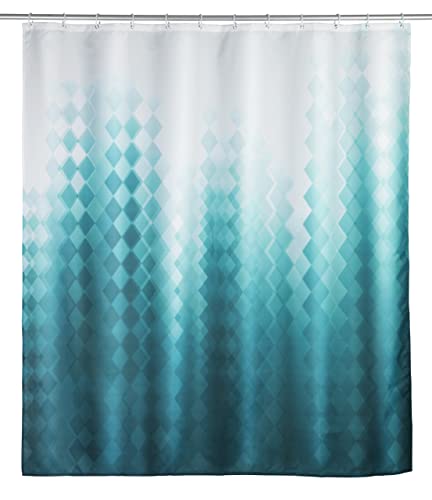 WENKO Duschvorhang Tullin, 180 x 200 cm, Vorhang aus 100 % Polyester mit Metallösen & Gummi-Gewichtsband für Dusche und Badewanne, wasserabweisend & waschbar, inkl. 12 weißen Duschvorhangringen von WENKO