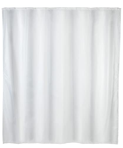 WENKO Duschvorhang Uni Weiß, Textil-Vorhang fürs Badezimmer, mit Ringen zur Befestigung an der Duschstange, waschbar, wasserabweisend, 180 x 200 cm von WENKO