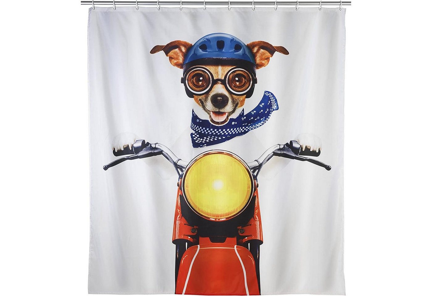WENKO Duschvorhang Wannenvorhang Badewannenvorhang Biker Dog Breite 180 cm, 180 x 200 cm mit 12 Duschvorhangringen von WENKO