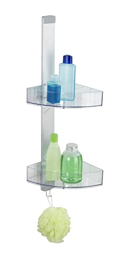 WENKO Eck-Duschcaddy Premium Badregal, Duschregal mit 2 Ablagen und Haken Silber matt von WENKO