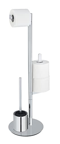 WENKO Edelstahl Stand WC-Garnitur Polvano, Toilettenpapier-Halter, Silikon WC-Bürste, Ersatzrollen-Halter von WENKO