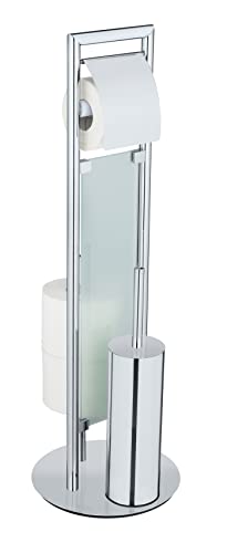 WENKO Edelstahl Stand WC-Garnitur Sulmona, mit Toilettenpapier-Halter und Ersatzrollen-Halter auf schwerer Bodenplatte für sicheren Stand, WC-Bürste mit Silikon-Bürstenkopf, 25 x 76 cm, Glänzend von WENKO