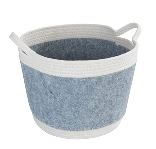 WENKO Filzkorb Bea L, Korb mit Zwei weißen Griffen & 30 L Volumen, gefertigt aus recyceltem Polyesterfilz in Hellgrau abgesetzt mit weißem Flechtdesign, 80% Polyester / 20% Baumwolle, Ø 35 x 26 cm von WENKO
