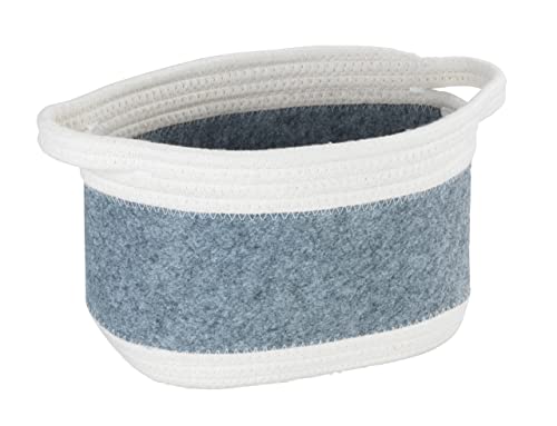 WENKO Filzkorb Bea M, Korb mit Zwei weißen Griffen, gefertigt aus recyceltem Polyesterfilz in Hellgrau abgesetzt mit weißem Flechtdesign, 80% Polyester / 20% Baumwolle, 5 Liter, 24 x 16 x 16 cm von WENKO