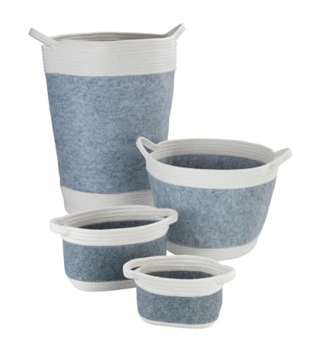 WENKO Filzkorb Bea S, Korb mit Zwei weißen Griffen, gefertigt aus recyceltem Polyesterfilz in Hellgrau abgesetzt mit weißem Flechtdesign, 80% Polyester / 20% Baumwolle, 2,5 Liter, 18 x 13 x 12 cm von WENKO