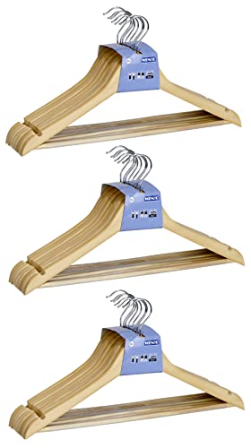 WENKO Formbügel Eco, 24er Set, Holzbügel für Kleiderstange oder Graderobe, mit Rockeinkerbungen und Hosen-Steg, platzsparend im Kleiderschrank, Maße (B x H x T): 45 x 23,5 x 1,2 cm, Natur von WENKO