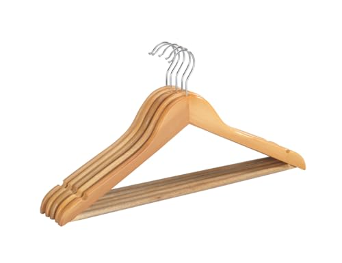 WENKO Formbügel Eco 5er Set - 5er Set Kleiderbügel , Hosensteg, Rockeinkerbungen, Holz, 45 x 23.5 x 1.2 cm, Braun von WENKO