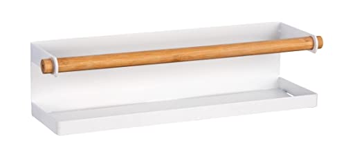 WENKO Gewürzregal Magna, magnetisches Regal aus Metall mit Bambus-Detail zum Aufbewahren und Präsentieren von Gewürzgefäßen, Anbringung ohne Bohren mit Magnet oder Klebeband, 32 x 8 x 8 cm, Weiß von WENKO