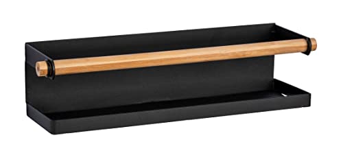WENKO Gewürzregal Magna, magnetisches Regal aus Metall mit Bambus-Detail zum Aufbewahren und Präsentieren von Gewürzgefäßen, Anbringung ohne Bohren mit Magnet oder Klebeband, 32 x 8 x 8 cm, Schwarz von WENKO