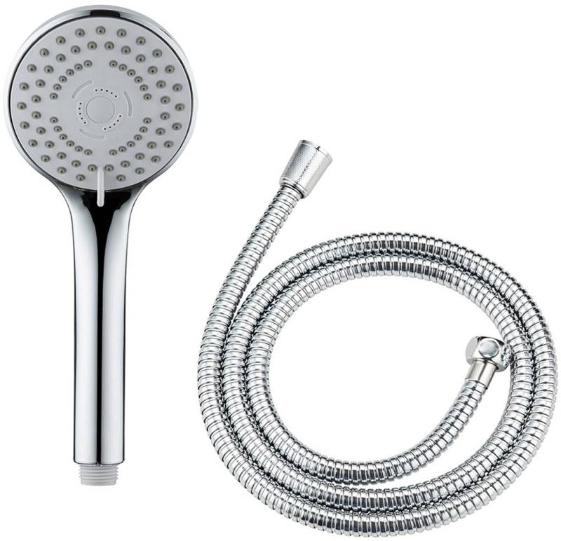 WENKO Handbrause Modell Basic Line Duschkopf Set, (2-tlg), klassischer Brausekopf mit 5 Strahlarten, 150 cm Brauseschlauch von WENKO