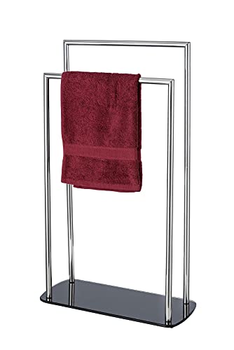 WENKO Ravina Handtuchhalter aus Edelstahl [stehend] Handtuchständer mit 2 Handtuchstangen fürs Bad, Handtücher, Handtuchleiter von WENKO