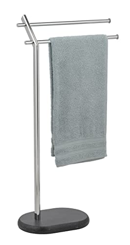 WENKO Handtuchständer Puro, freistehender Handtuchhalter oder Kleiderständer mit schwerer Bodenplatte aus Polyresin in Granit-Optik, Chrom-Gestell mit 2 stufenförmig angeordneten Stangen, Anthrazit von WENKO