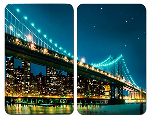 WENKO Herdabdeckplatte Universal Brooklyn Bridge, 2er Set Herdabdeckung für alle Herdarten, Gehärtetes Glas, 30 x 52 cm, mehrfarbig von WENKO