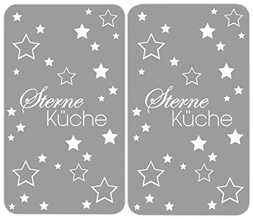 WENKO Herdabdeckplatte Universal Sterneküche Grau - 2er Set, Kochplattenabdeckung und Glas-Schneidebrett für alle Herdarten, Gehärtetes Glas, 30 x 1.8-4.5 x 52 cm, Grau von WENKO