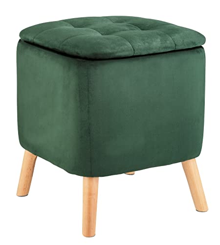 WENKO Hocker mit Stauraum grün [Edles Design] Sitzhocker mit Stauraum - Fußhocker mit stabilen Holzfüßen - Polsterhocker - Fusshocker - Hocker Wohnzimmer Schminktisch Flur - Hocker Schlafzimmer von WENKO