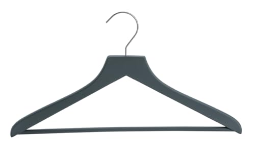 WENKO Kleiderbügel Tokio, 2er Set Bügel aus Holz mit mattierter Anti-Rutsch-Beschichtung in schlanker Form mit Steg für Hosen und drehbarem Haken,(BxHxT): 43x23,5x1 cm, in modernem Grau, 64034100 von WENKO