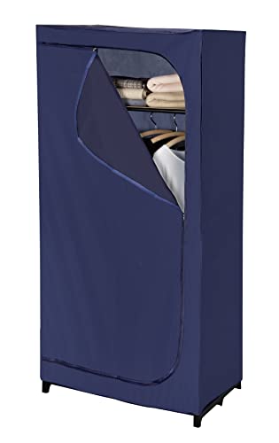 WENKO Kleiderschrank Business mit Ablage - mobile Garderobe, Faltschrank, Polyester, 75 x 160 x 50 cm, Dunkelblau von WENKO