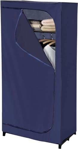 WENKO Kleiderschrank Business mit Ablage - mobile Garderobe, Faltschrank, Polyester, 75 x 160 x 50 cm, Dunkelblau von WENKO