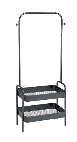 WENKO Kleiderständer Kali, schmale Standgarderobe aus Metall mit Kleiderstange, 2 tiefen Ablagekörben für Schuhe und Accessoires und zusätzlichen Haken, ideal für Nischen, 75 x 165 x 30 cm, Schwarz von WENKO