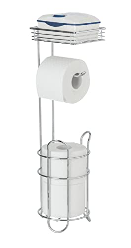 WENKO Toilettenpapierhalter freistehender WC-Ständer mit Ablage für Bad und Gästetoilette 3in1 inklusive Ersatzrollenhalter ohne Bohren aus robustem verchromtem Metall 16 x 59 x 18 cm Silber von WENKO