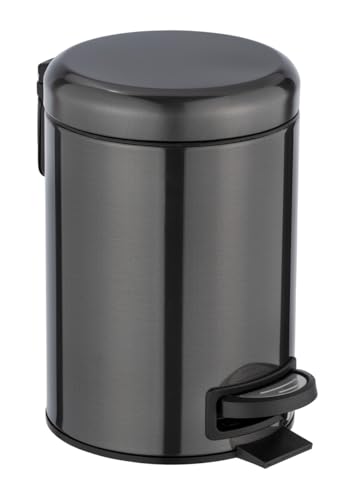 WENKO Kosmetik Treteimer Leman, 3 Liter, Bad-Mülleimer mit Anti-Fingerprint-Beschichtung, Beutelhalter, rostfreier Edelstahl, 17x25x22,5 cm, Schwarz-Metallic von WENKO