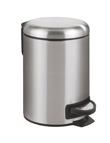 WENKO Treteimer Mod. Leman, 3 L, mit Anti-Fingerprint-Beschichtung, herausnehmbarem Einsatz, Absenkautomatik, rostfreiem Edelstahl, 17 x 25 x 22,5 cm, satiniert von WENKO