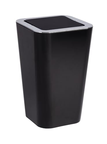WENKO Kosmetikeimer Mod. Candy 6 Liter, Hygieneeimer, Badezimmer-Mülleimer mit Schwingdeckel Abfalleimer aus Kunststoff, BPA-frei, 18 x 28,5 x 18 cm, Schwarz von WENKO