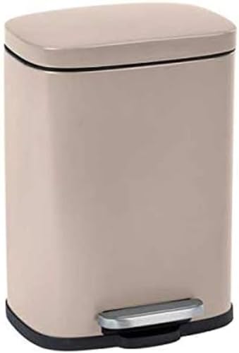 WENKO Kosmetikeimer Mod. Leno Easy Close, 5 Liter, puristischer Treteimer mit Deckel und Absenkautomatik sowie integriertem Beutelhalter, kleiner Eimer aus lackiertem Stahl, 21,5 x 19 x 29,5 cm, Taupe von WENKO