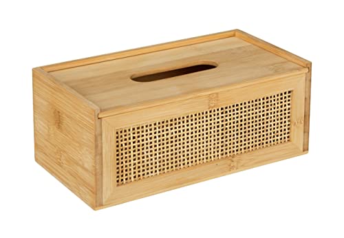 WENKO Kosmetiktuchbox Allegre, dekorative Box für Kosmetiktücher oder Taschentücher aus Rattangeflecht und hochwertigem Bambus im angesagten Boho-Style zur leichten Entnahme, 25 x 10 x 13 cm, Natur von WENKO