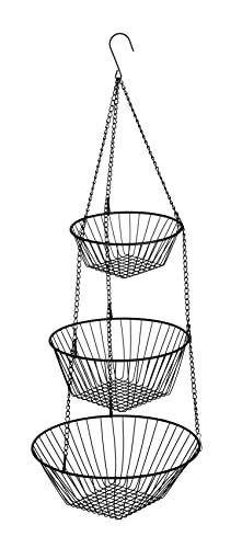 WENKO Küchenampel Trio Schwarz, Küchenaufbewahrung mit 3 Etagen zum Aufhängen aus pulverbeschichtetem Metall, ideal für Obst und Gemüse, perfektes Accessoire für den gesamten Haushalt, Ø 28 x 77 cm von WENKO