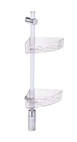 WENKO LED Duscheckregal, 2 Ablagen, Design-Duschstange mit integrierter, vollflächiger & energiesparender LED-Beleuchtung, Bewegungsmelder, Power-Loc Wandbefestigung ohne Bohren, Akkubetrieben, 74 cm von WENKO